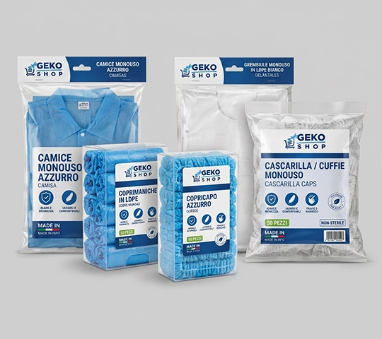 Camici coprimaniche copricapi e grembiuli monouso GekoShop
