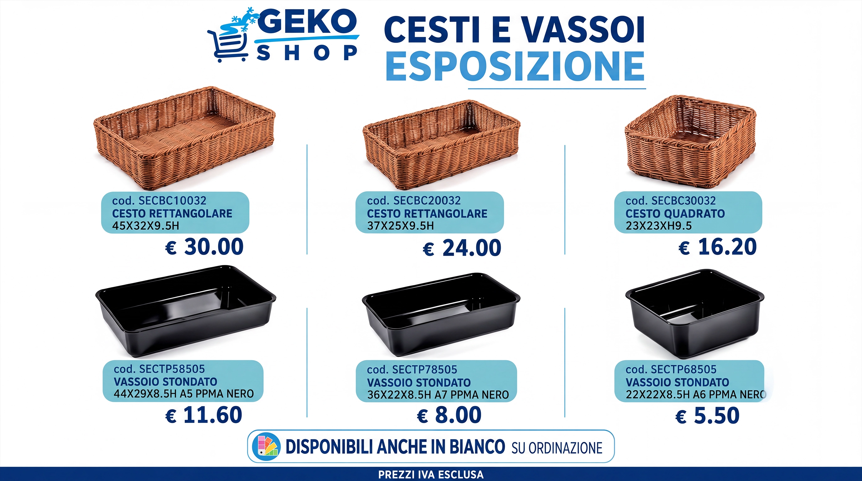 Cesti e vassoi esposizione per negozi panetterie ortofrutta e Retail GDO