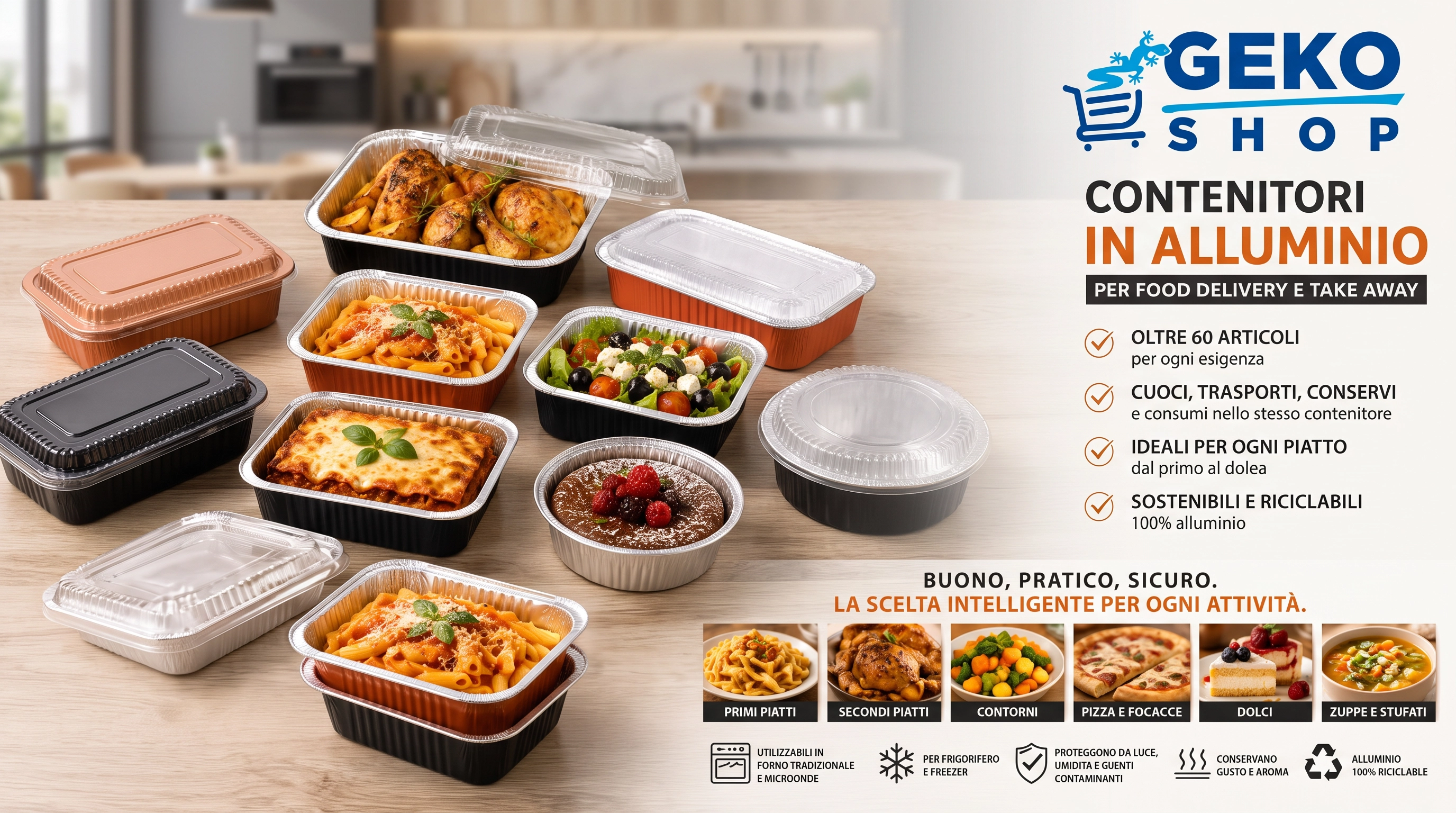 Contenitori in alluminio per food delivery take away e packaging alimentare