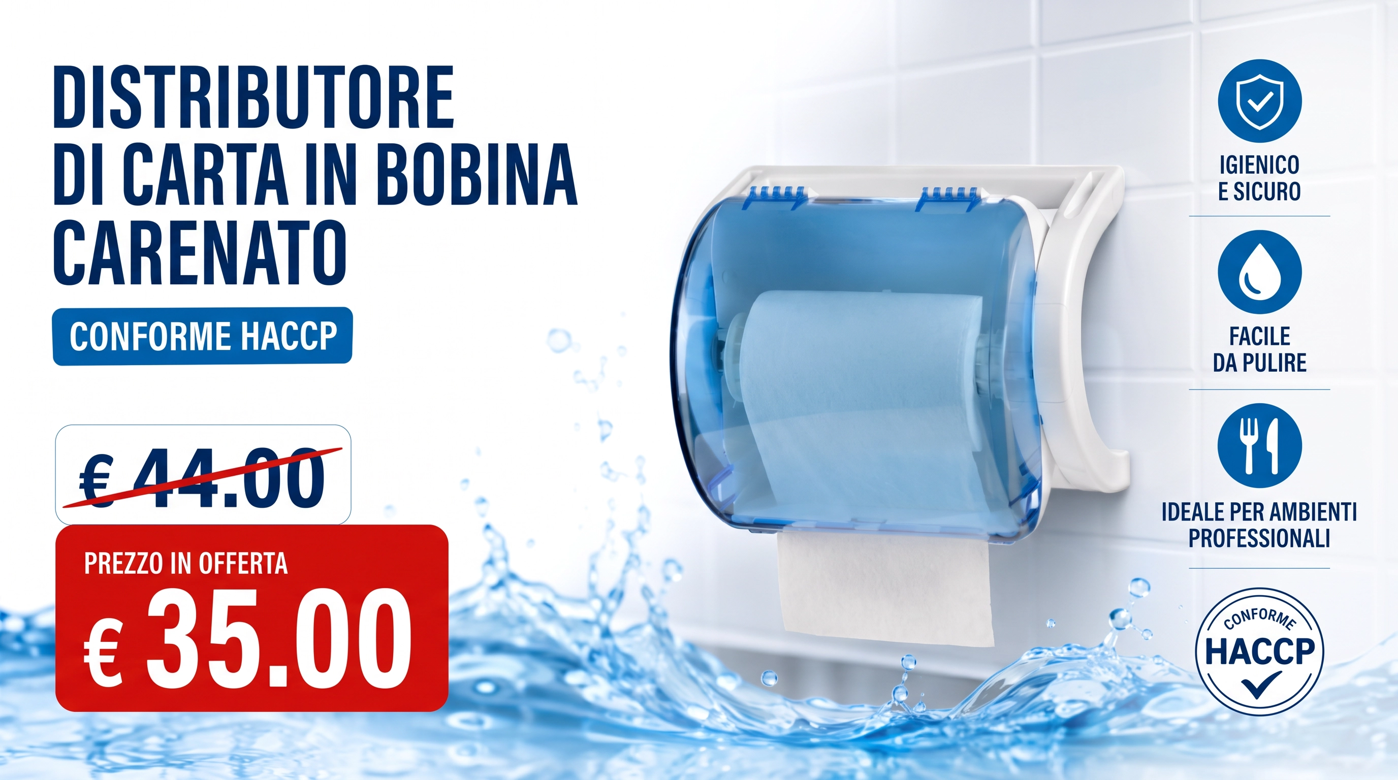 Distributore di carta in bobina carenato conforme HACCP