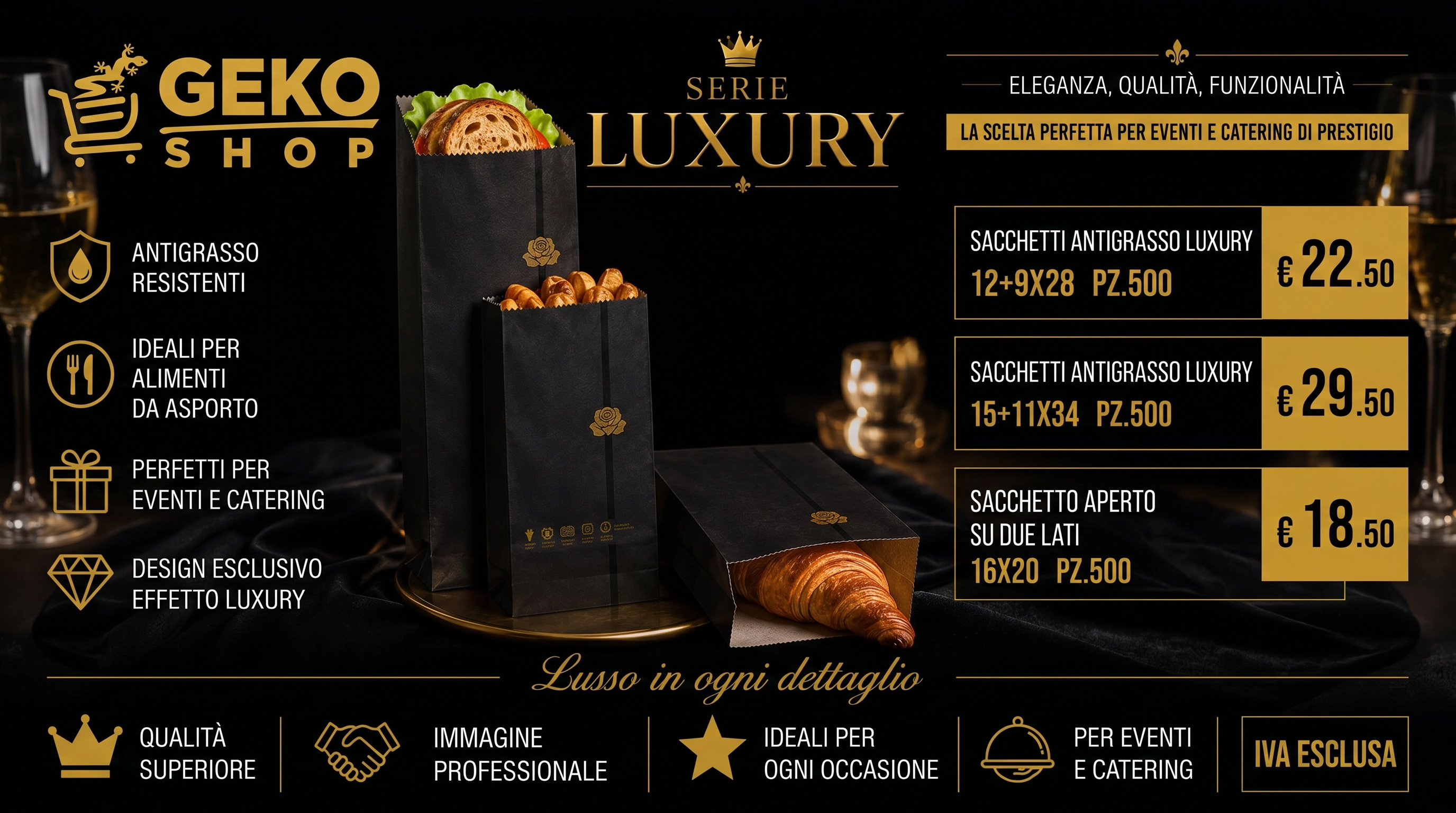 Sacchetti antigrasso Serie Luxury per packaging alimentare premium