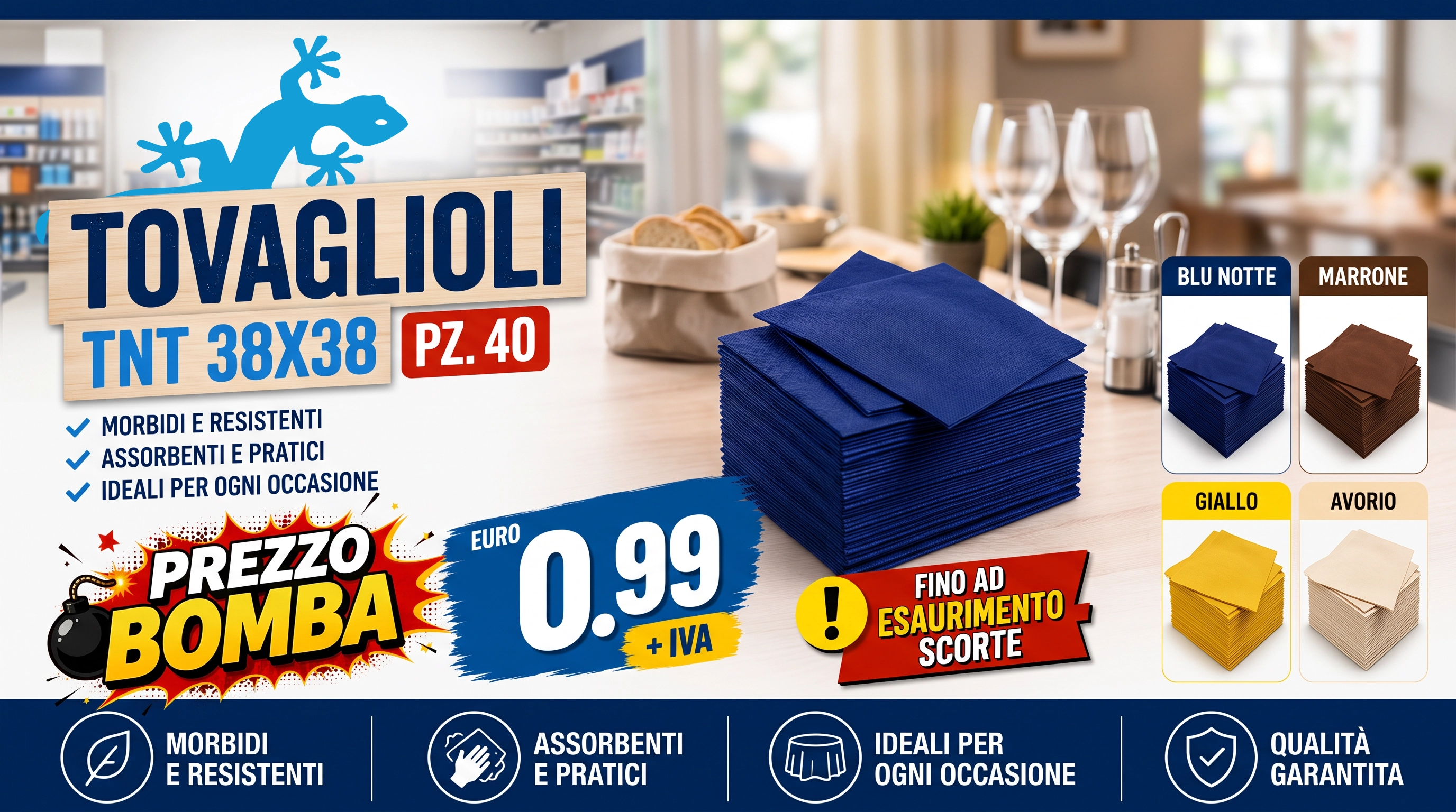 Tovaglioli TNT 38x38 per bar ristoranti e servizio tavola