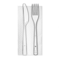 BIS RIUTILIZZABILE TRASPARENTE LINEA 4 FORCHETTA + COLTELLO + TOVAGLIOLO PZ500